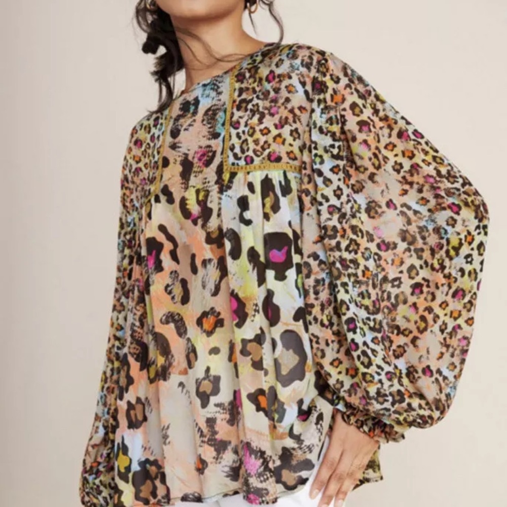 Anthropologie Bl-ank Miranda Blouse Sz XS Leopard Blouse